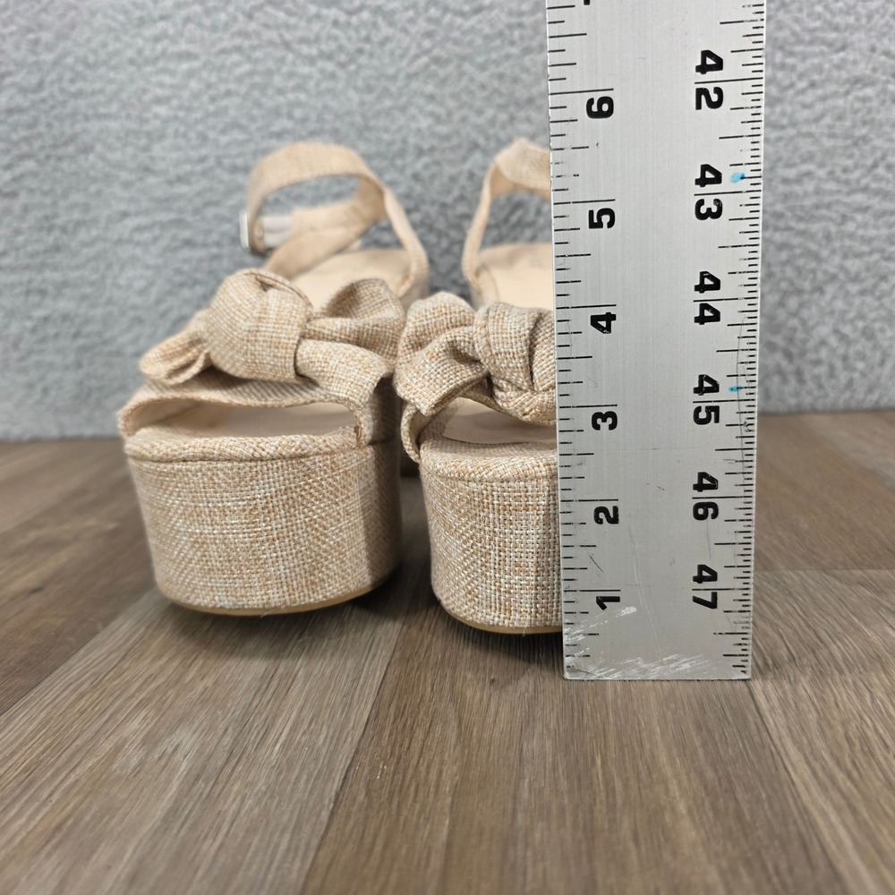 Bamboo Beige Woven Platform Bow Ankle Strap Heels Women‎ Shoes Size 9 - Picture 5 of 11